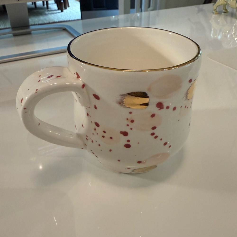 Suite One Studio Mimira Anthropologie White Mug with Gold and Pink Details